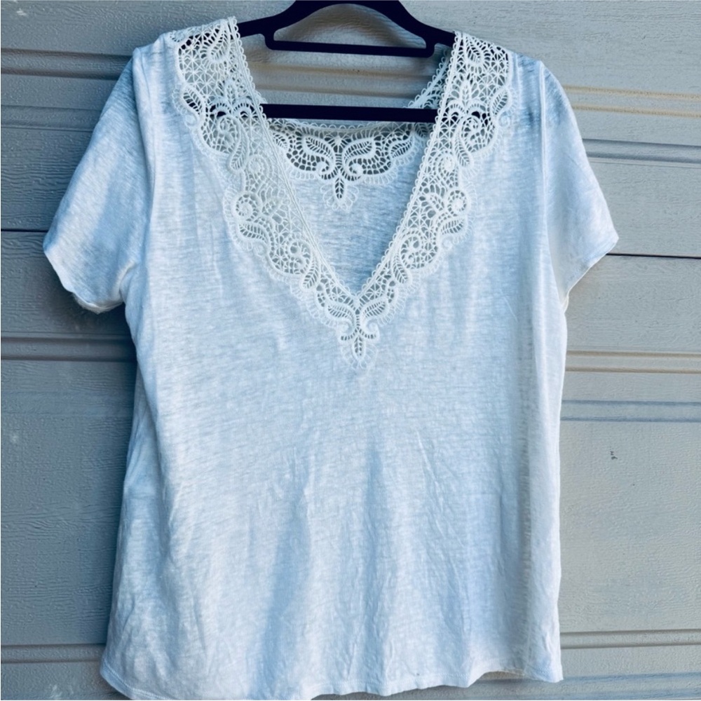 Sézane Miranda Ecru Linen Lace Trimmed top - Picture 6 of 7